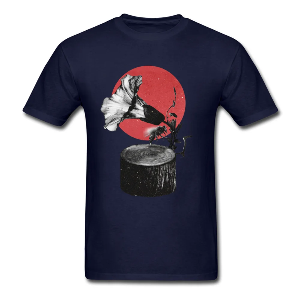 Gramophone Round Neck T-shirts Fall Tops & Tees Short Sleeve Retro 100% Cotton Casual Tee Shirts Summer Man Free Shipping Gramophone navy