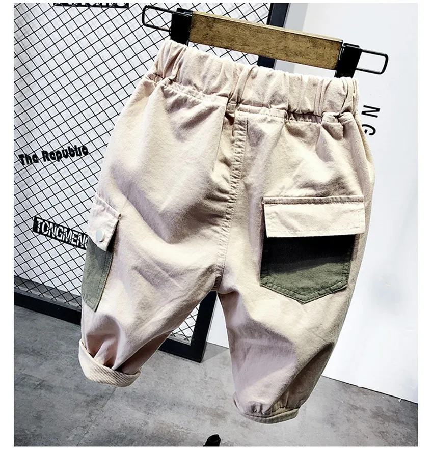 Штаны для маленьких мальчиков повседневные штаны до колена с большим карманом для мальчиков, Детская летняя одежда детские штаны с эластичной резинкой на талии - Цвет: Хаки