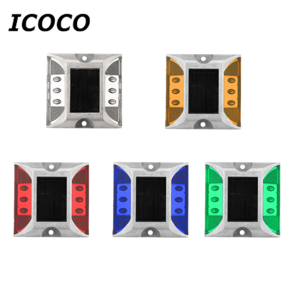 

ICOCO Aluminum Waterproof LED Solar Powered Road Stud Light Reflective Ground Light Path Deck Dock Warning Light Drop Shipping
