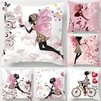 

Pink Flower Fairy Pillow Case Polyester Pillowcase for Chair Pillow Cover
