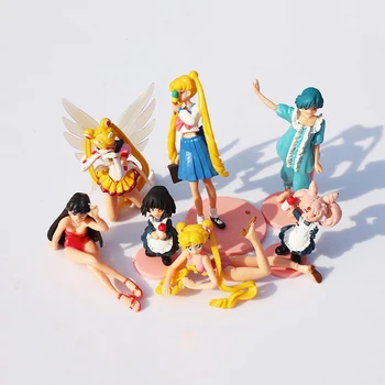 

7pcs/lot Anime Sailor Moon Figure Model Sailor Moon Sailor Chibimoon PVC Action Figure Toys Children Collectible Toys