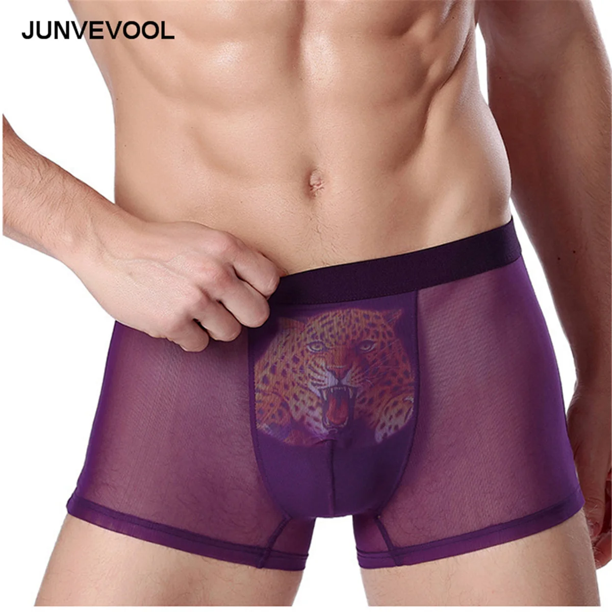 Sweat-absorbent Sexy Underwear Men Hot Sale Seamless Ice Silk Boxers Shorts Men's Underpants Hallow Out Leopard Print Underwears | Мужская