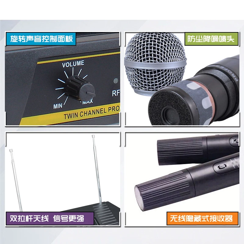 Всенаправленный беспроводной микрофон двойной ручной 2 x Микрофон беспроводной приемник для ktv для караоке вечеринок Горячая+ NB