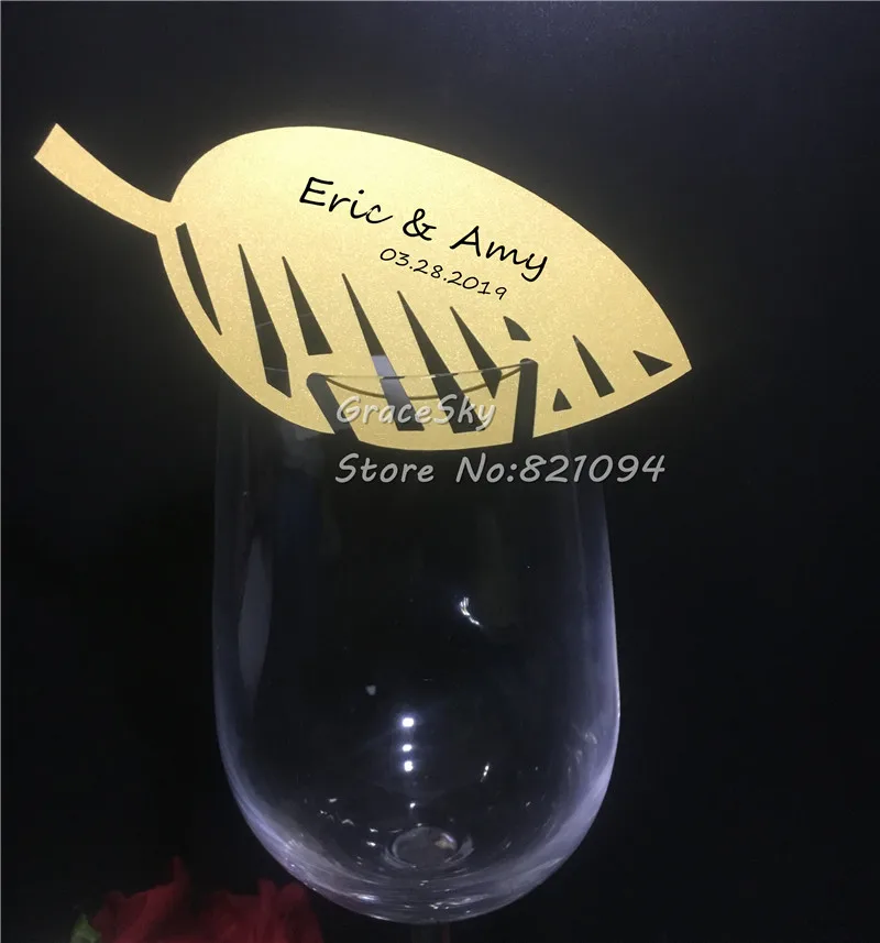 50pcs Free Shipping Hollow out leaves laser Cut Place name Seat Wedding Invitation Cup Cards for Wine Glass party supplies | Дом и сад