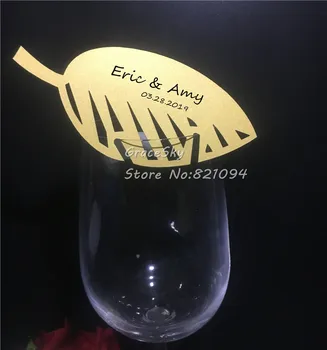 

50pcs Free Shipping Hollow out leaves laser Cut Place name Seat Wedding Invitation Cup Cards for Wine Glass party supplies