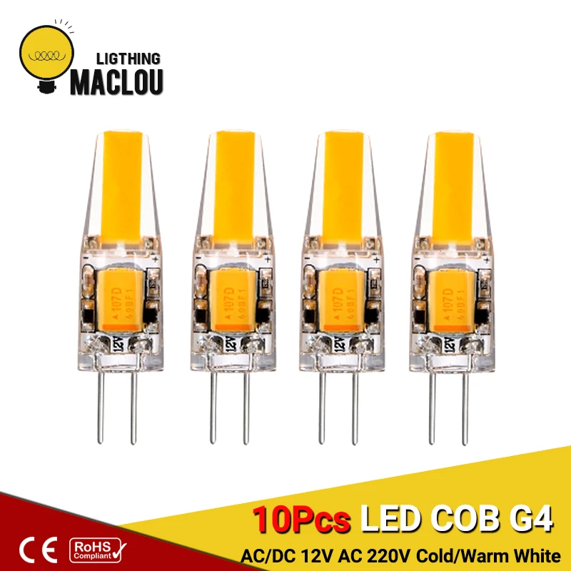 

10 Pcs LED Light Bulb G4 COB 3W AC/DC 12V AC 220V G4 LED Energy Saving Lamp Bombilla LED Chandelier Replace Halogen G4 Spotlight