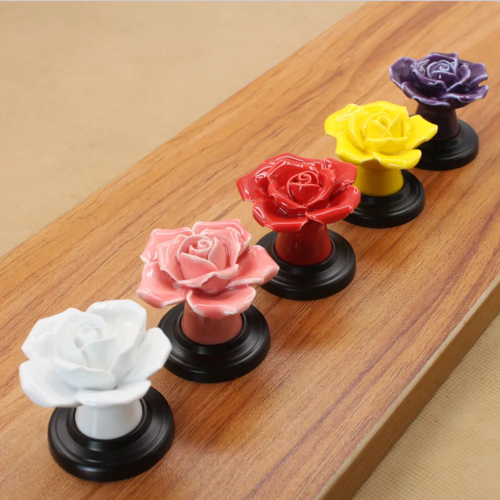 

5pcs/set Cartoon Handles and Knobs Ceramic Rose Flower Drawer Knobs Furniture Hardware