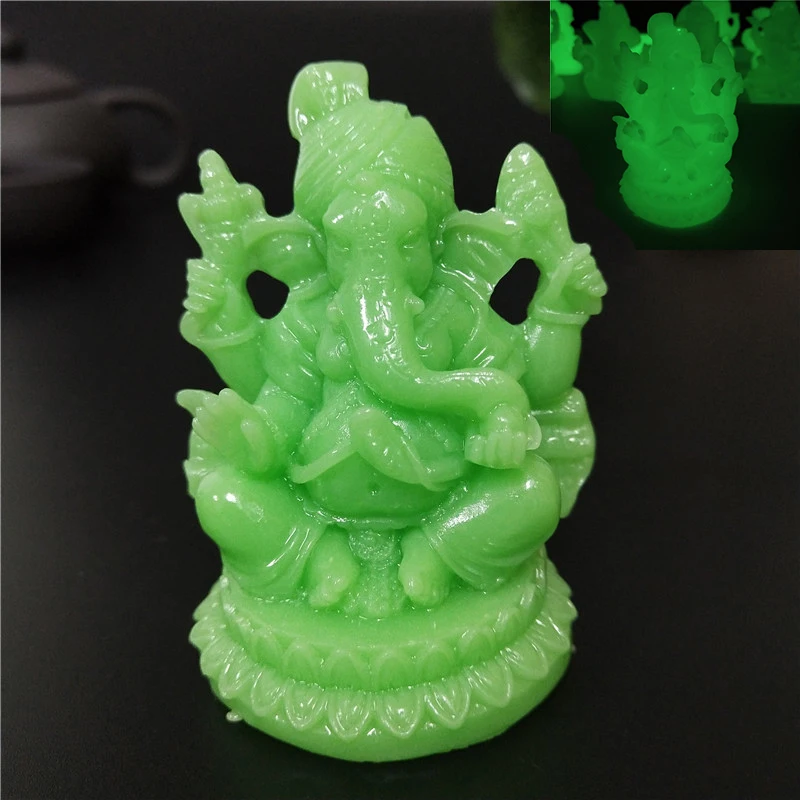 

Glowing Man-made Jade Stone Ganesha Buddha Statue Ornaments Carving Elephant God Sculpture Garden Figurines For Home Decoration