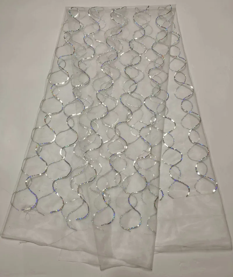 

2018 high quality sequence French Nigerian sequins net African tulle mesh sequence lace fabric for dress 5yards/lot RL103101