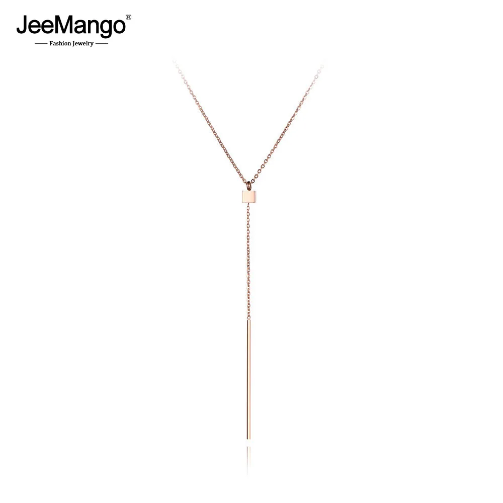 

JeeMango Bohemia Stainless Steel Squares Strips Pendant Necklaces Jewelry Rose Gold Chain Choker Necklace For Women Girl JN19007