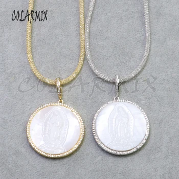 

3Pcs White shell pendant necklace Maria Pattern Necklace Crystal zircon shell charms pedant necklace jewelry gift 5217