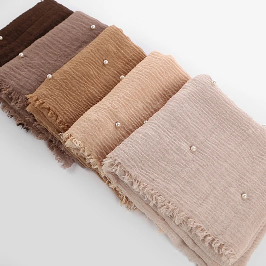 

55 Colors Women Plain Bubble Cotton Beads Wrinkle Scarf Shawl Solid Crumple Pearl Wrap Pashminas Headband Foulards Muslim Hijab