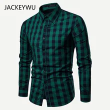 Прямая поставка, мужская рубашка в клетку, хлопковые рубашки с длинными рукавами, модная повседневная облегающая клетчатая рубашка, мужская одежда