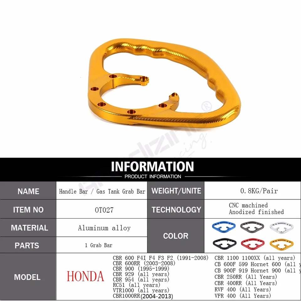 Aluminum Rear Passenger Gas Tank Handle Grab Bar For Honda CBR600 F4i CBR600RR