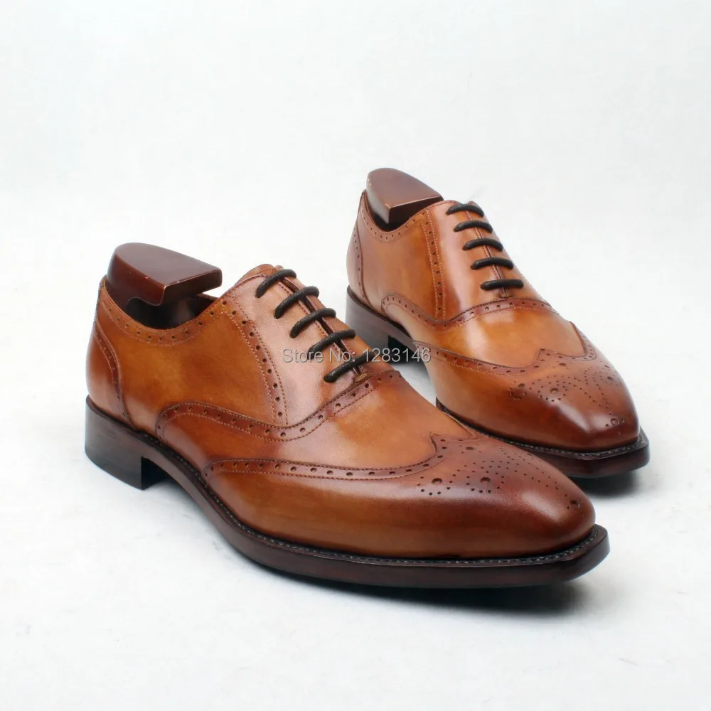 

obbilly Handmade Genuine Calf Leather Upper/outsole/Insole Brown Color Goodyear Craft Brogues Square toe Shoe No.ox642