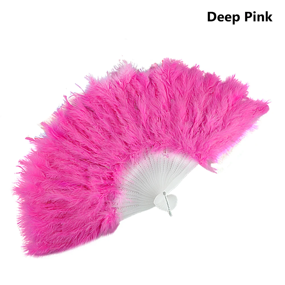 

WITUSE 2Pieces 10 Colors Fluffy Soft Elegant Large Feather Folding Hand Fan Lady Wedding Party Theater Dress Dance Fans