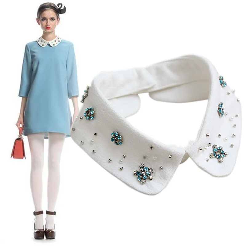 

Korean Style Women's Chiffon Collar White Tie Vintage Detachable Collar decoration Lapel Blouse Top Women Clothes adornment