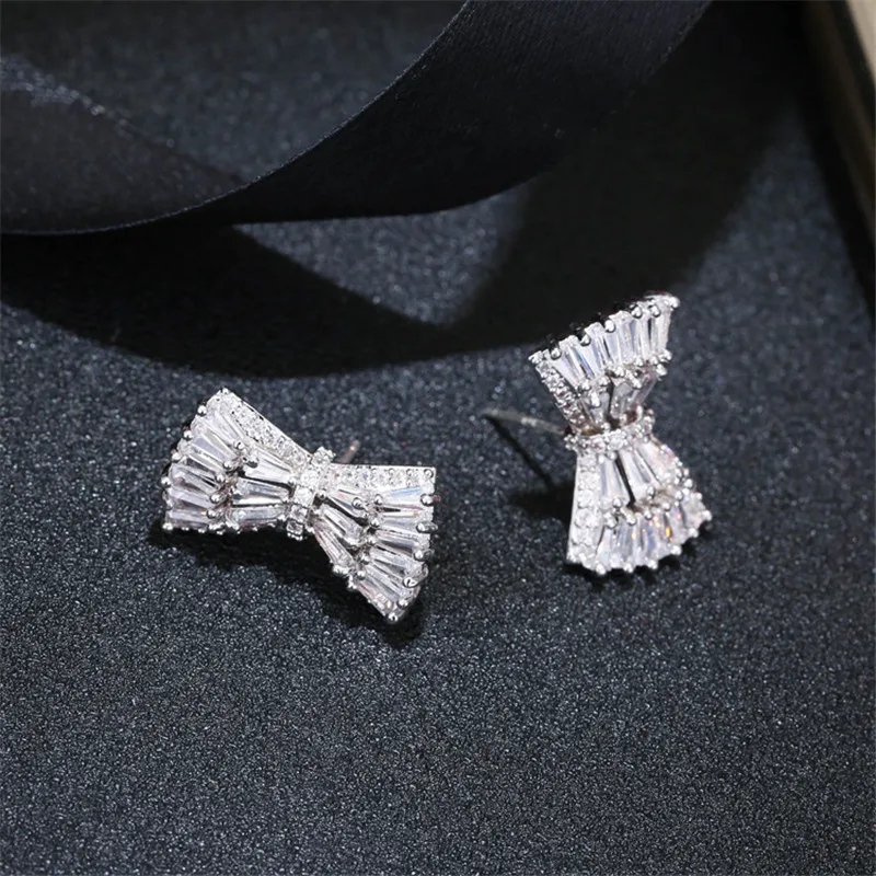 

925 sterling silver Stud earrings Temperament is exaggerated bows Set auger Women's fashion jewelry wholesale
