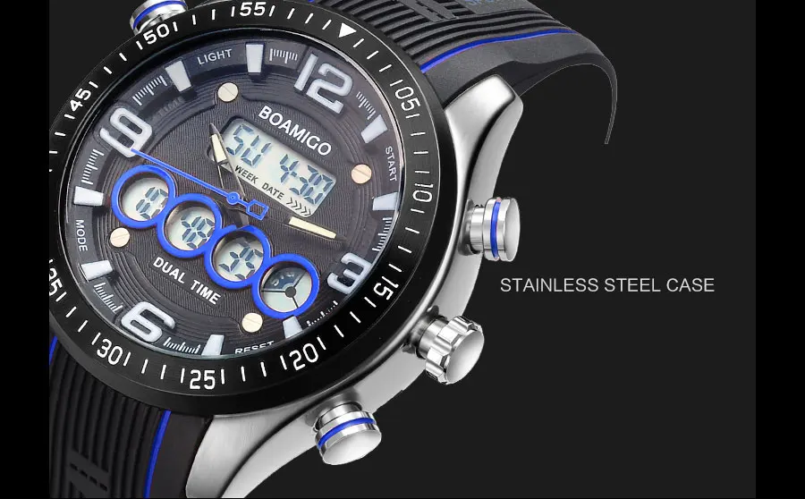 Fashion Quartz Mens Sports Watches Multiple Time Zone LED Digital Wristwatches Rubber Water Resistant Alloy Case Zegarek Meski (17)
