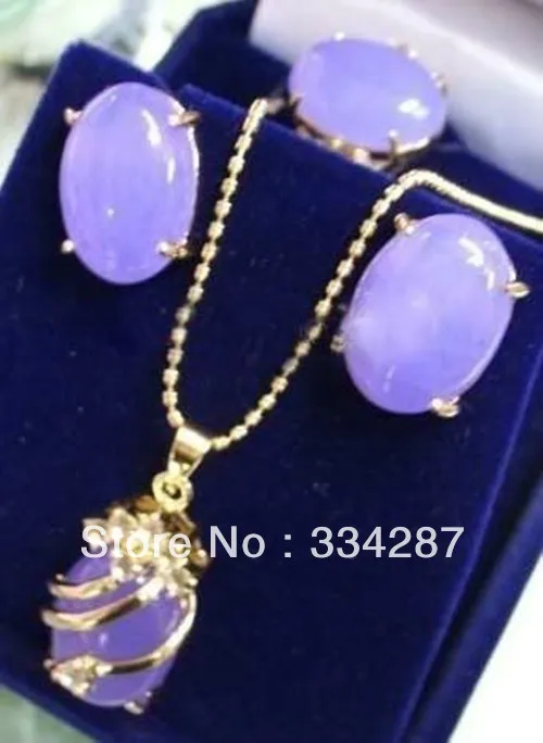 

nlay crystal Purple jade Earring Pendant Ring Set
