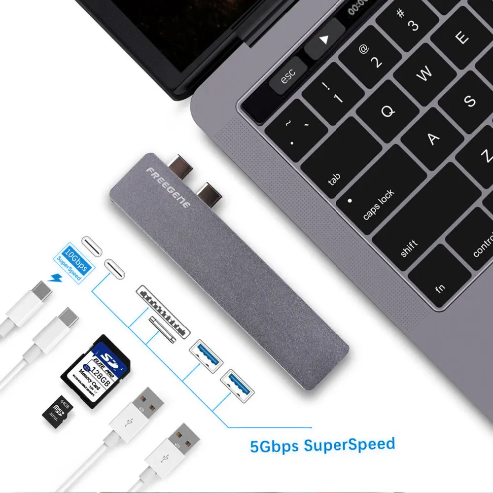 Алюминиевый USB C концентратор с TF/SD кард-ридером 2 USB 3,0 порт type C разветвитель адаптер для Macbook Pro 13 15 USB-C питания