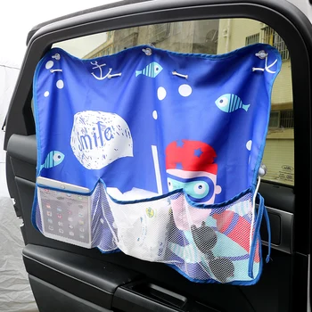 

Universal Car Curtain Car Side Window Sun Shade Storage Bag UV Protection Suction Auto Sunshades Protector Multifunction Cartoon