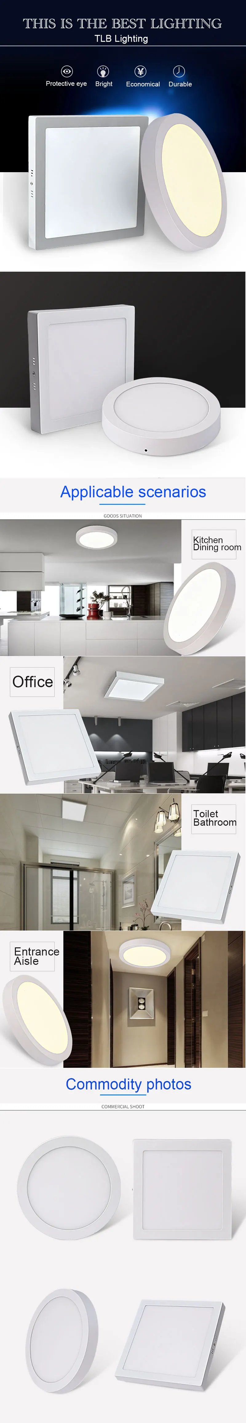 Поверхностного монтажа светодиодный потолочная панель света лампа круглая/квадратная 6 Вт 12 Вт 18 Вт для кухни/фойе/балкона/коридора/ванной комнаты