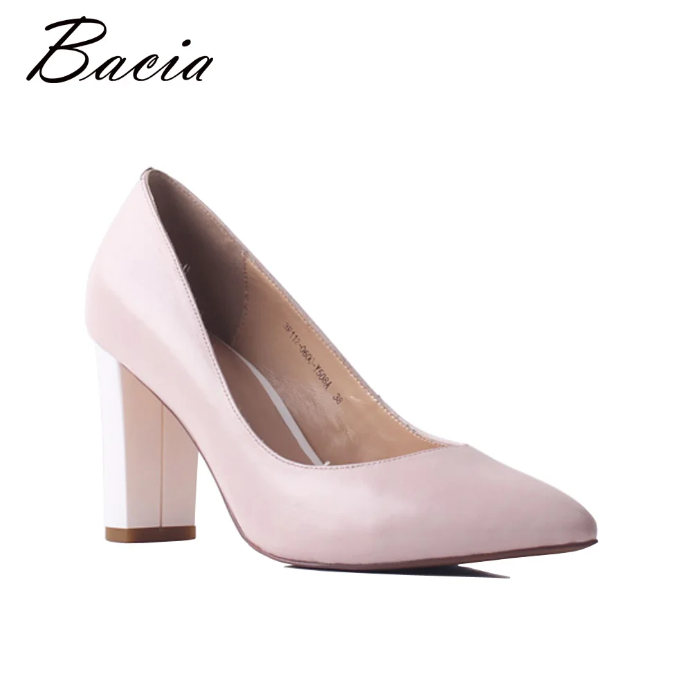 

Bacia Pink Sheepskin Fashion New Shoes Women Genuine Leather High Heels Shoes Pointed Toe Soft Handmade Pumps Size 35-40 SB092