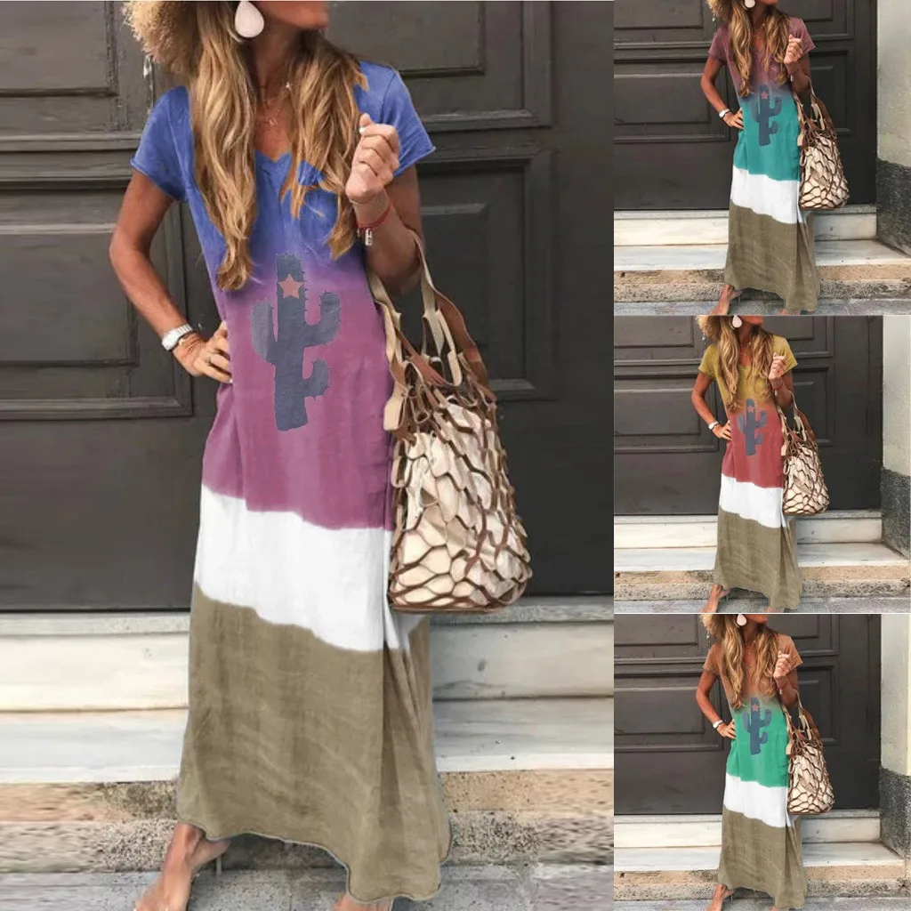Летнее женское платье Boho с бретельками А силуэта Пляжное коротким рукавом