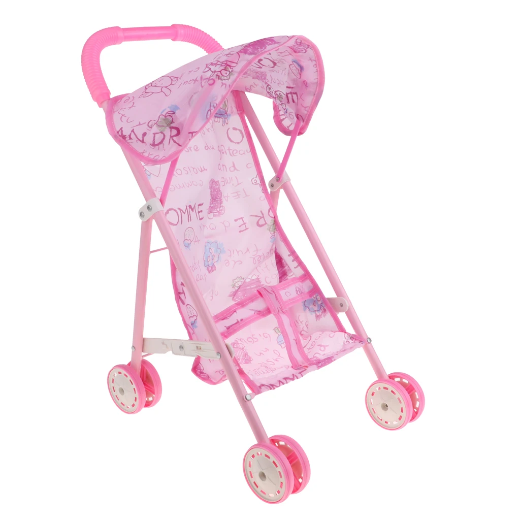 Dollhouse Nursery Furniture Toys Mini Baby Doll Pram/Stroller with Sun Visor Hood Pushchair Playsets Kids Pretend Play Toys