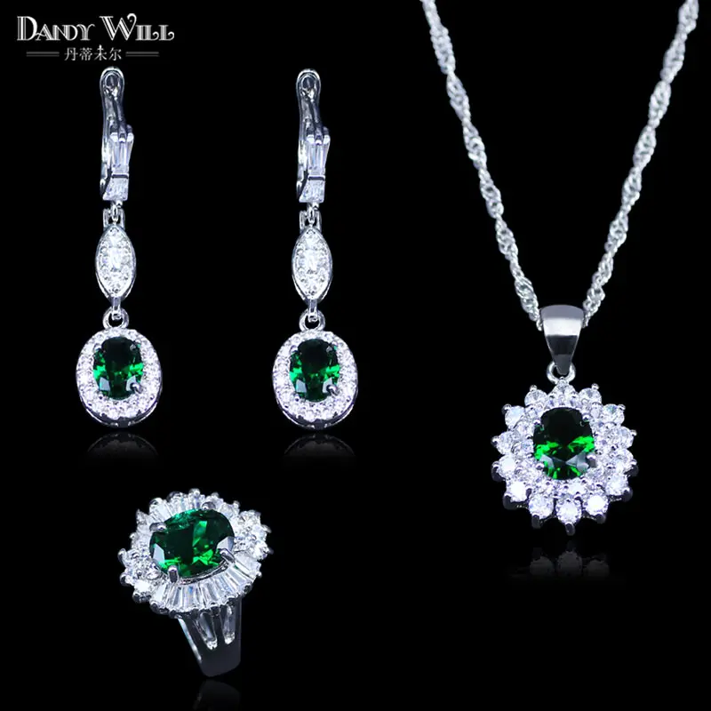 Austrian Crystal Jewelry Sets Silver Color Geometric Pendant Necklace And Earring Rings Bridal Wedding Set Present | Украшения и