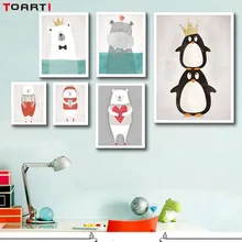Nordic Cute Animals Bear Hippo Penguins Diy Canvas Painting Print And Poster Kids Room Wall Pictures For Living Room Home Decor cute kids satchel with star print and bear shape design