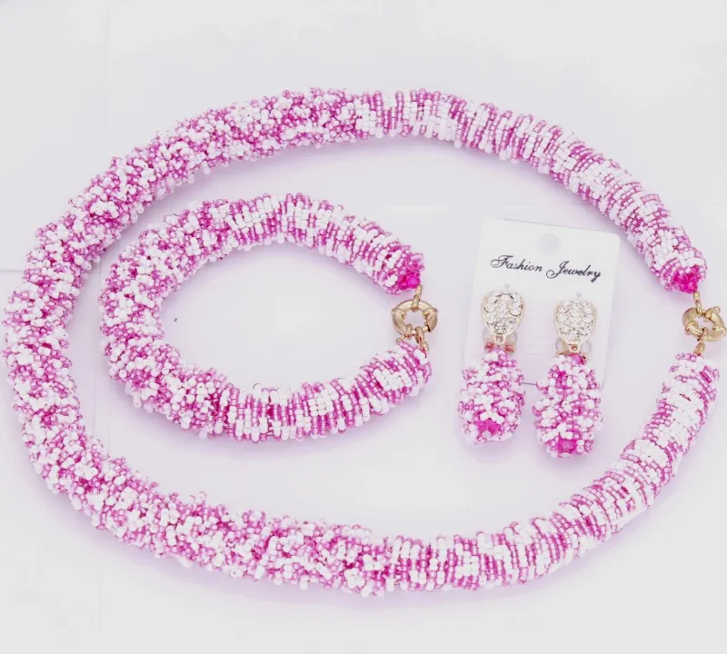 

4UJEWELRY Earring and Necklace Set Fuchsia White Bold African Choker Necklace Set Braid Bridal Wedding Jewelry Set Free Ship new