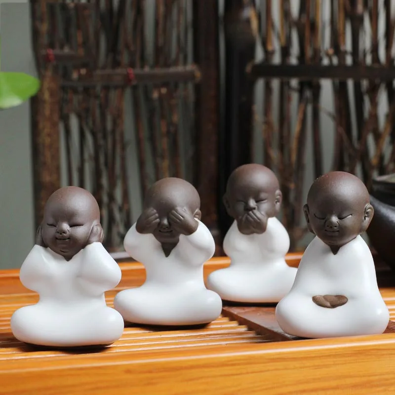 

2PCS/Lot Creative Ceramic Vintage Small Monk Tea Pet Office Desktop Mini Statue Home Garden Flower Pot Decoration Crafts Gifts