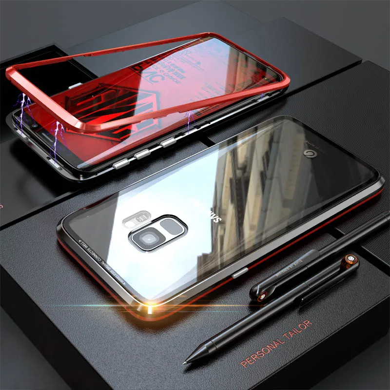 

Magnetic Metal Frame For Samsung Galaxy S9 Plus Case Luxury Transparent Back Glass Armor Cover For Samsung S9Plus S8 Case Clear