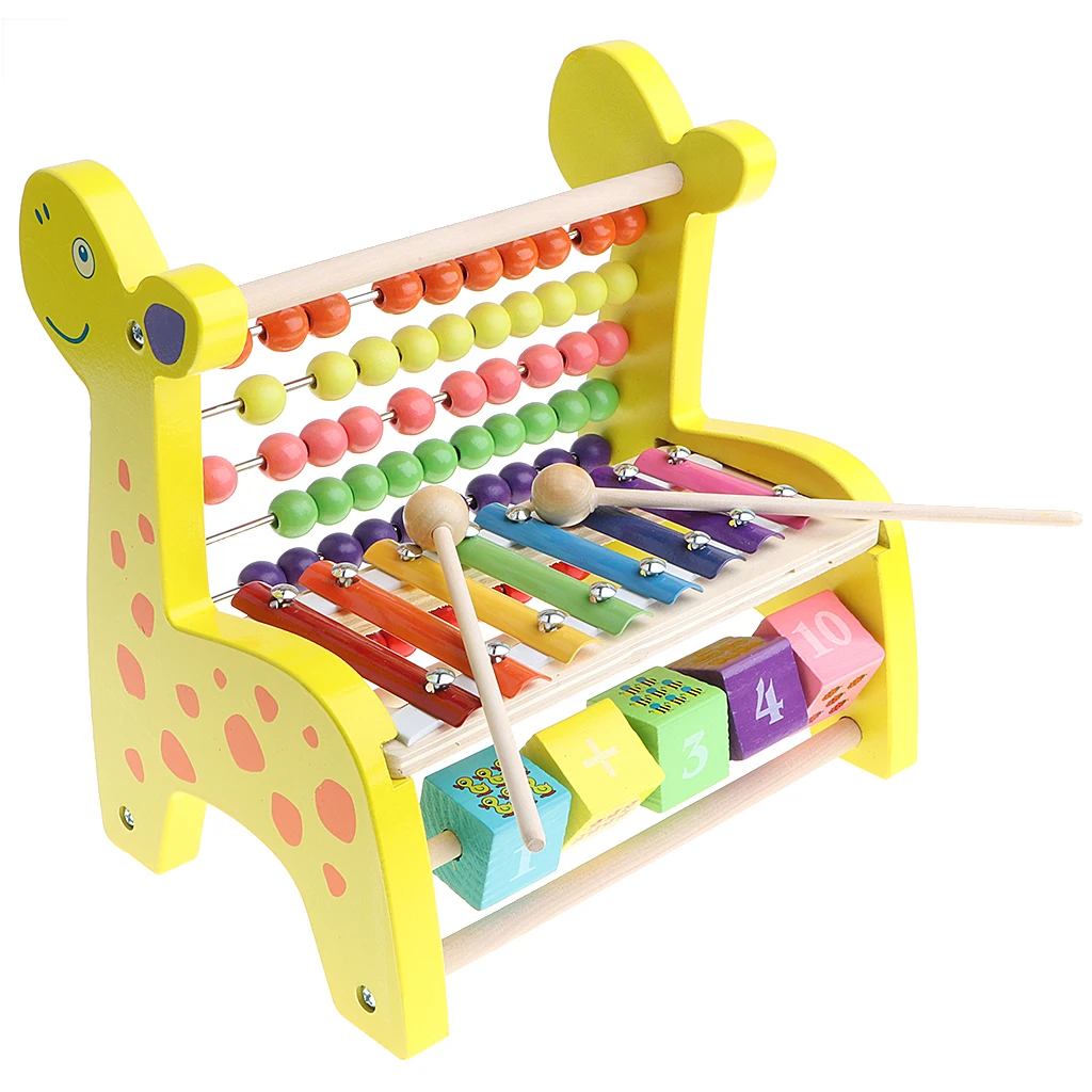 Musical Xylophone & Blocks & Beads Abacus Game Developmental Wooden Fawn Toy