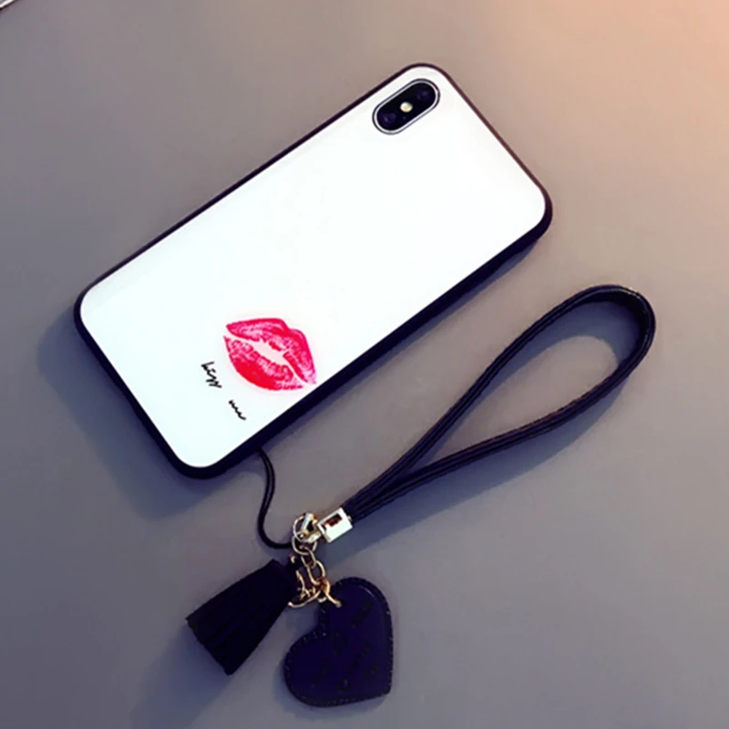 BONVAN чехол для iPhone X XR XS Max 7 case закаленное стекло Жесткий Чехол губы печати кисточкой шнурки чехол на айфон 6 6S 7 8 плюс случай защиты чехлы на телефон