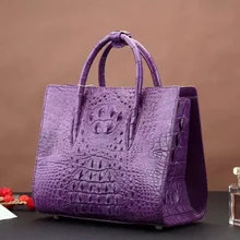 Высококачественная женская сумка-тоут из натуральной крокодиловой кожи фиолетового цвета, женская сумка через плечо красного цвета