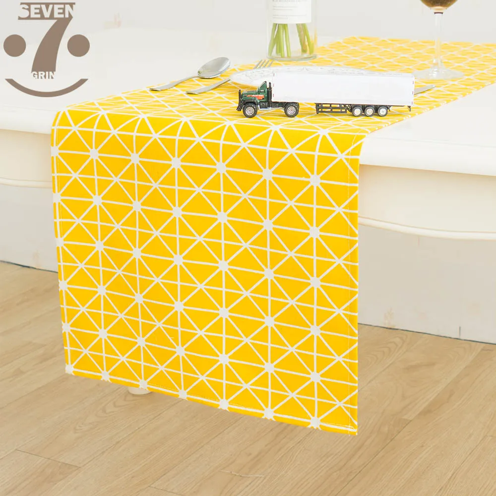

Free Shipping Home Decorative Coffee Blue Geometric Pattern Cotton Linen Table Runner