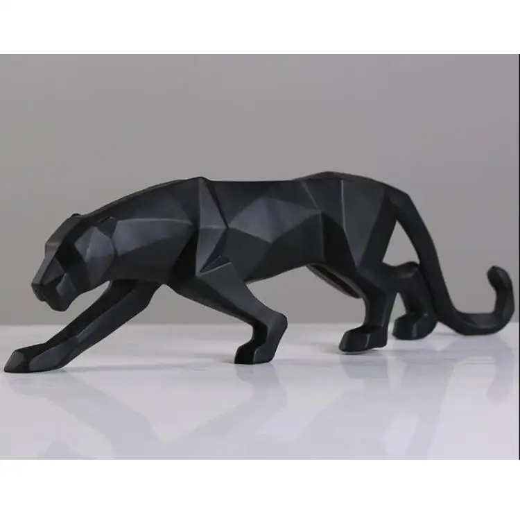 Cena Nowoczesny abstrakcyjny rzeźby z czarnej pantery geometryczne żywica Leopard statua Wildlife Decor prezent ornament do rękodzieła akcesoria meble