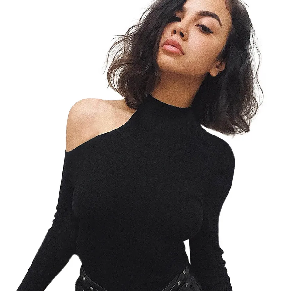 black cold shoulder top long sleeve