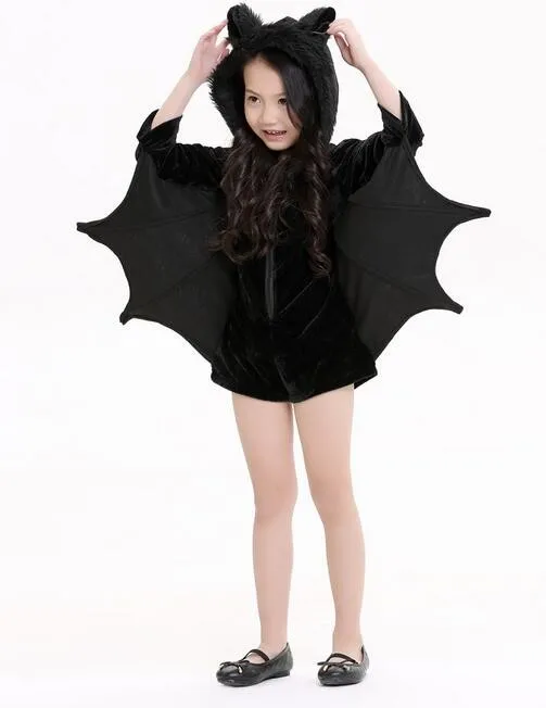 Детский костюм «летучая мышь» для девочек; комбинезон с капюшоном на Хэллоуин; маскарадный костюм с крыльями; чулки с ушками для девочек-подростков