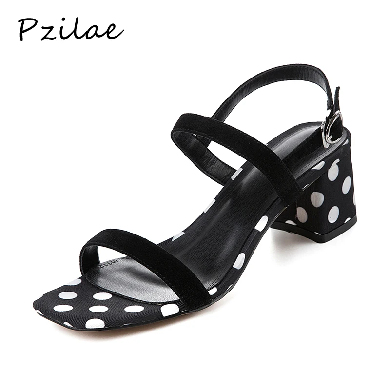

Woman sandals 2019 summer shoes woman sandals high heel concise Polka Dot fashion sandals casual genuine leather ladies shoes 33