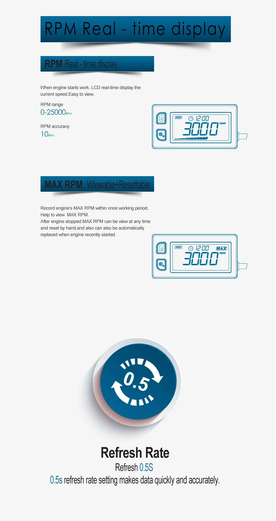 Индуктивный измеритель температуры, термометр, продукт Runleader RL-HM028A Tach/hours METER для мотоцикла, снегохода, квадроцикла