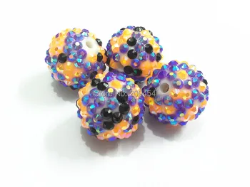 

Newest ! 20mm 100pcs/lot Purple/Black/Orange Mixed Resin Rhinestone Ball Beads,Chunky Beads For Kids Jewelry Making