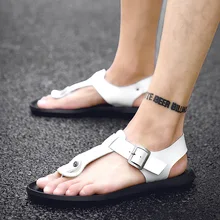 Летняя обувь мужские пляжные сандалии вьетнамки мужские сандалии из натуральной кожи Повседневная мужская Праздничная обувь на плоской подошве цвет черный, белый KA1527