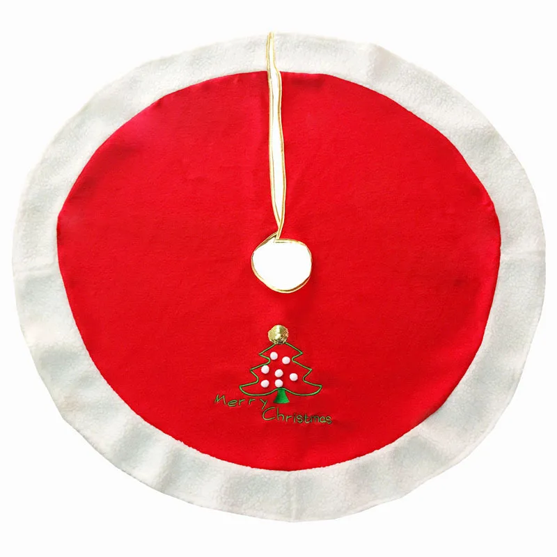 Red Christmas Tree Skirt Embroidered Christmas Tree Merry Christmas For XMAS Decoration New Year Home Party Supplies