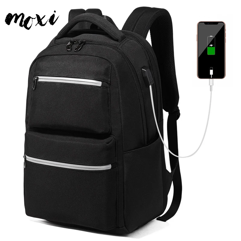 

Moxi Backpack USB Charging Laptop Backpacks Male High Quality Travel Bag Trend Solid Color School Backpack 15.6inches Men Bag