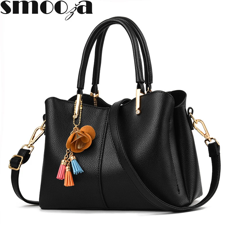

SMOOZA Vintage Leather Ladies HandBags TotesTassel Designer Crossbody Shoulder Bag Women Messenger Bags Boston Hand Bag Hot Sale