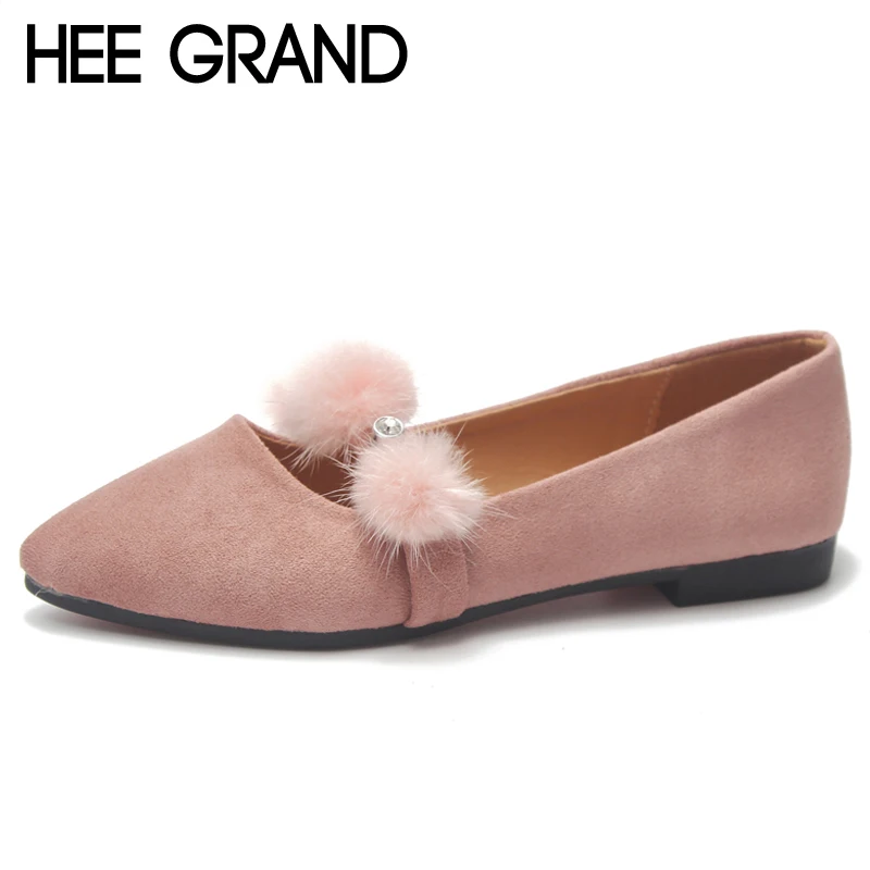 

HEE GRAND Poms Crystal Loafers Slip On Ballet Flats Shoes Comfortable Pointed Toe Creepers Women Flat Shoes Size 35-40 XWD6799